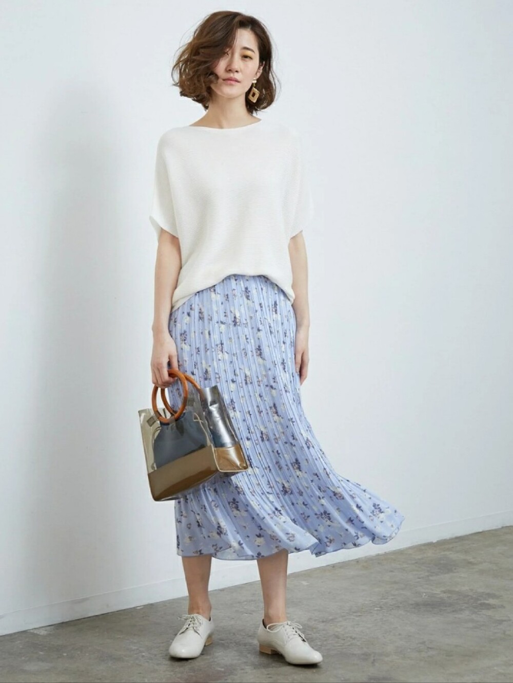 Ropé Picnic Light Blue Floral Pleated Midi Skirt Size 38